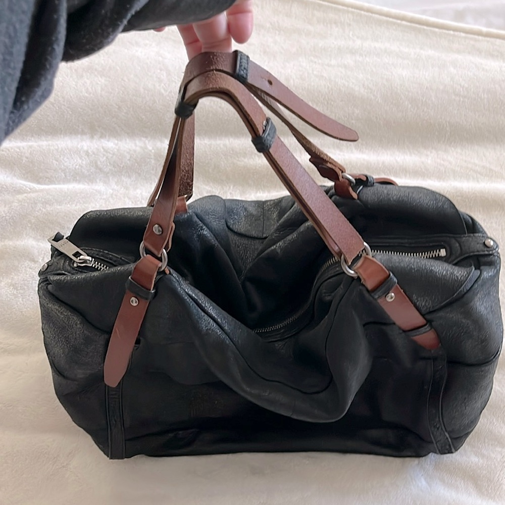 Women's REVEL NEW YORK RNY Black Leather RIVINGTON Tote DUFFLE Bag PURSE